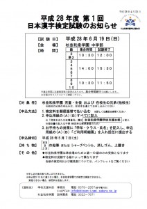 平成28年度 第1回 日本漢字検定試験
